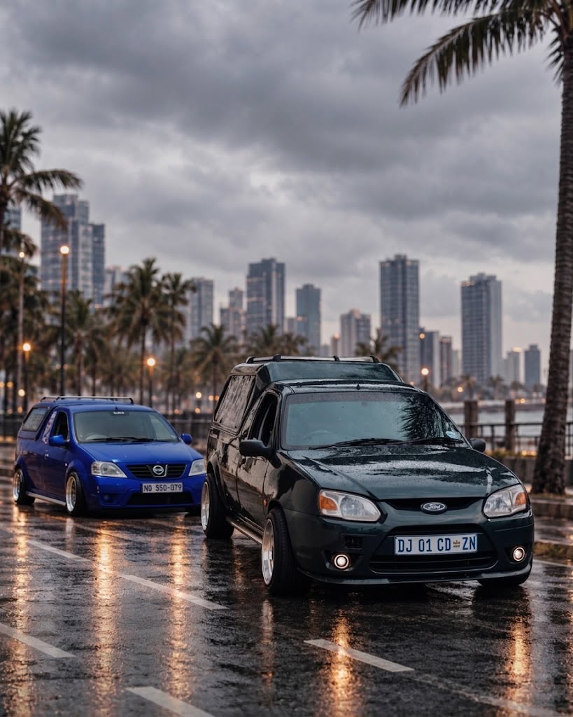 Ricin Xpress vehicle at night against the Durban skyline